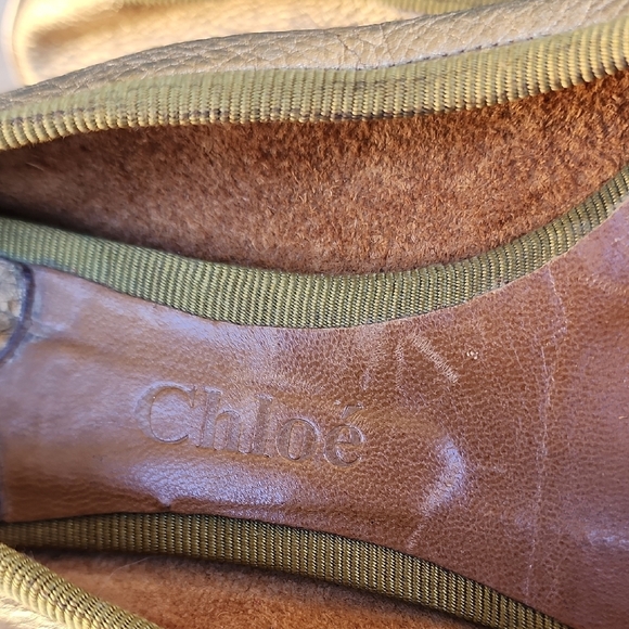 Chloe Leather Grosgrain Trim Beaded Accent Gold Ballet flats 37.5 EU / 7US - Picture 7 of 12